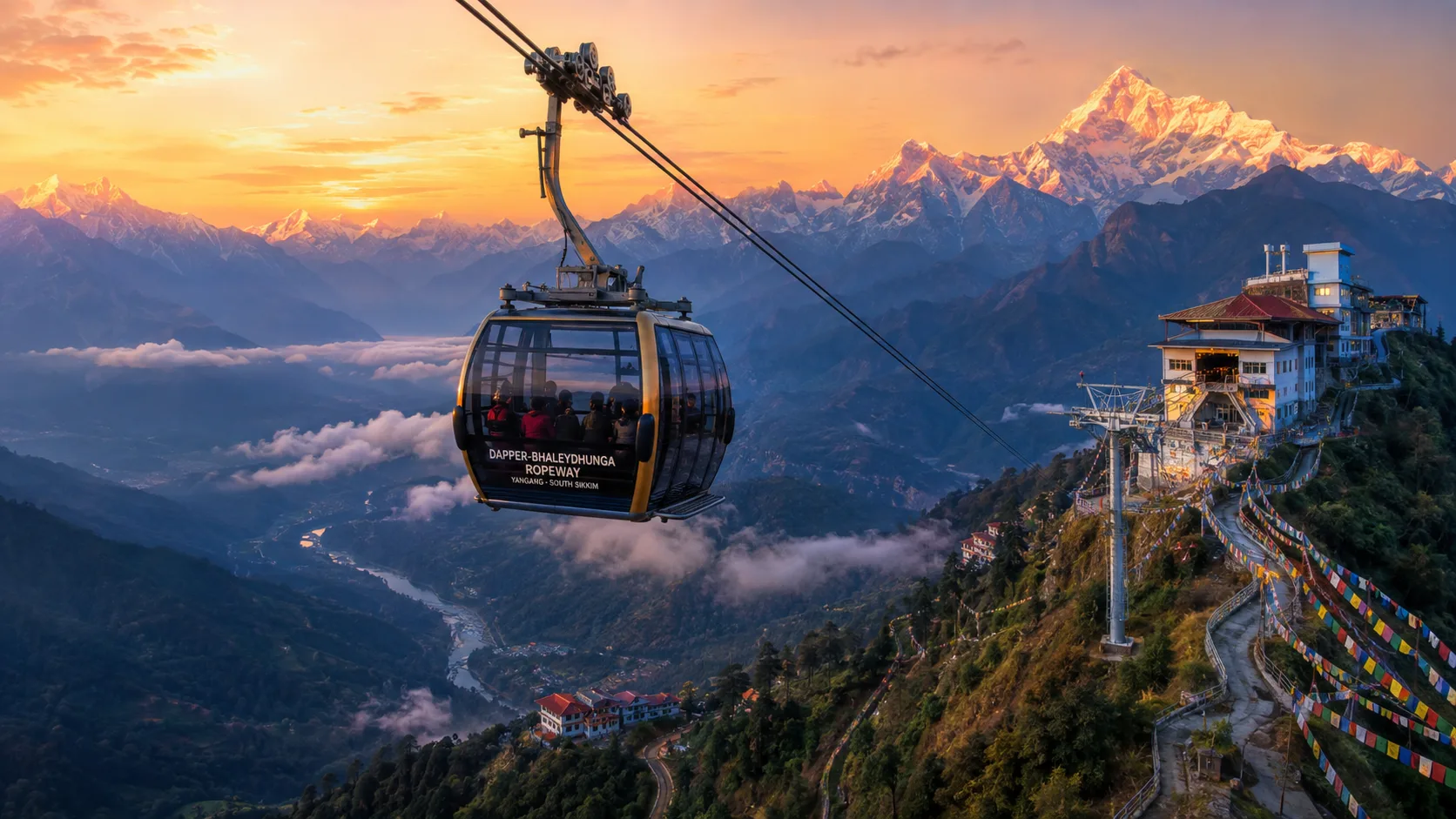 Cable car ropeway over the hills of Gangtok, Sikkim