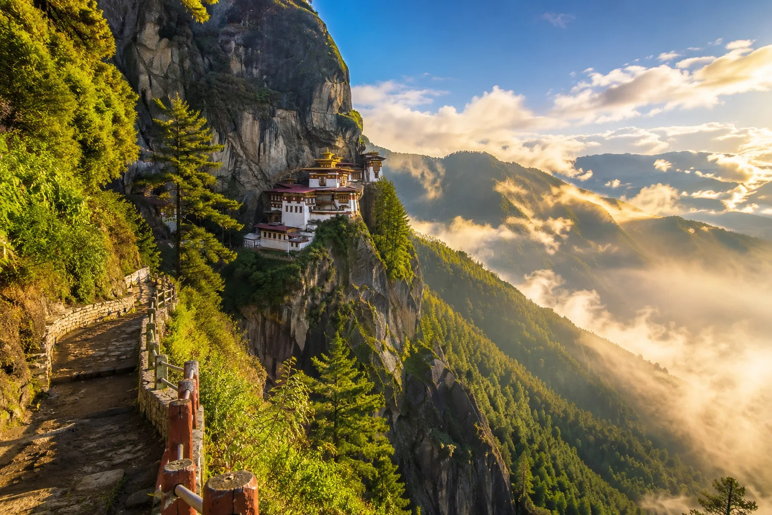 Tiger's Nest Monastery clinging to the cliff above Paro, Bhutan